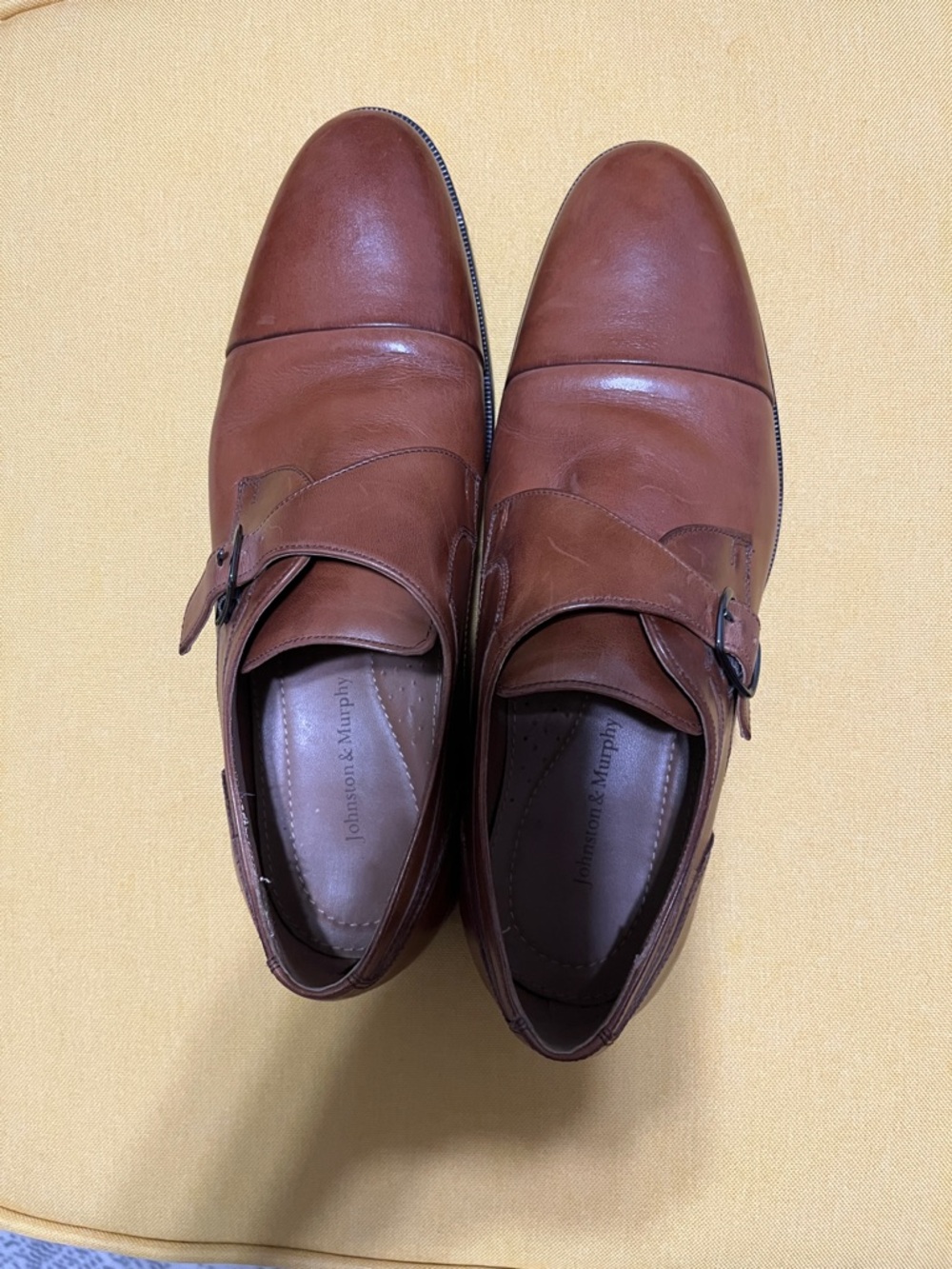 Johnston & Murphy Tan Leather Single Monk Strap Dress Shoes